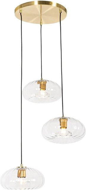 QAZQA Ayesha Art Deco Hängelampe in Gold mit transparentem Glas, 3-flammig, rund - Bild 1