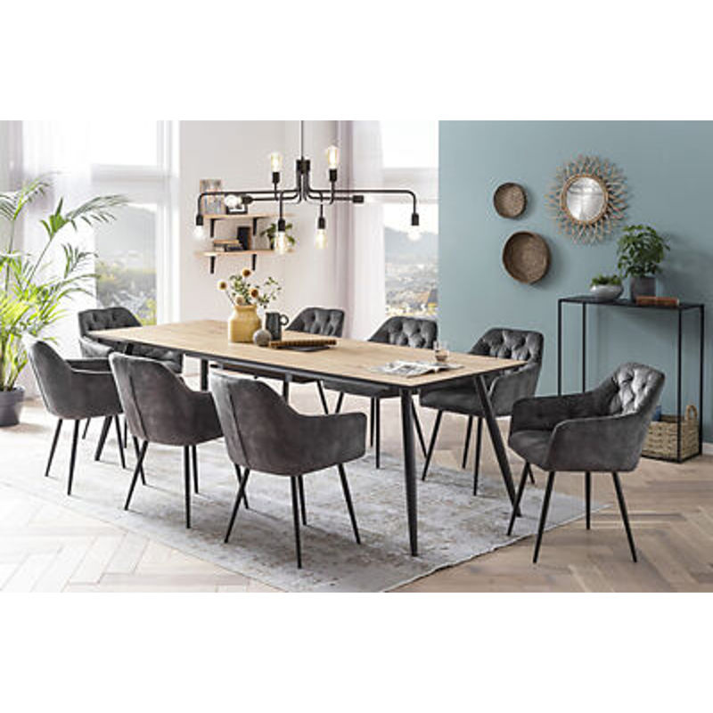 2er Set Stühle Hela in Anthrazit mit Samtvelour und Vintage-Steppung, B: 56 cm, H: 81 cm, T: 62 cm - Bild 2