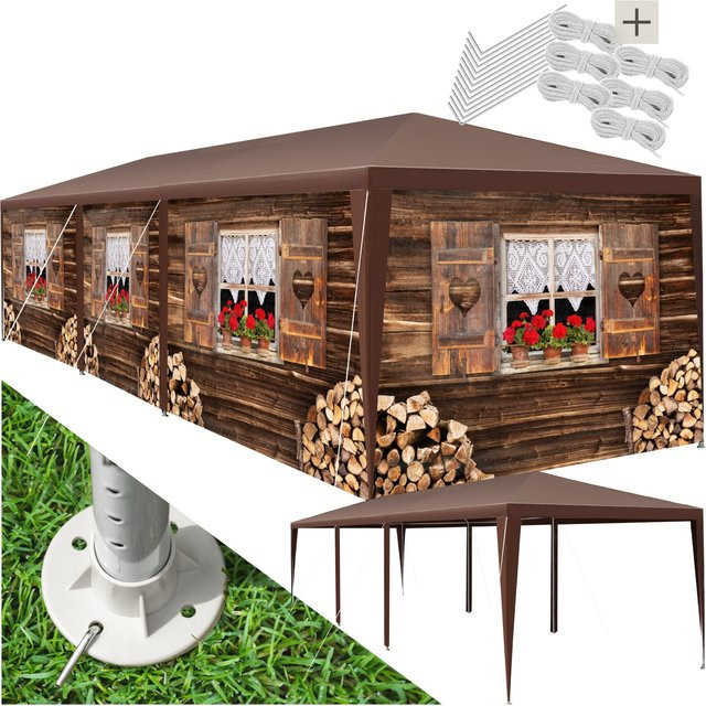 tectake Pavillon Almchalet in Braun mit UV-Schutz und wasserdichtem Material im Stecksystem B/T/H: 900 x 300 x 250 cm - Bild 1