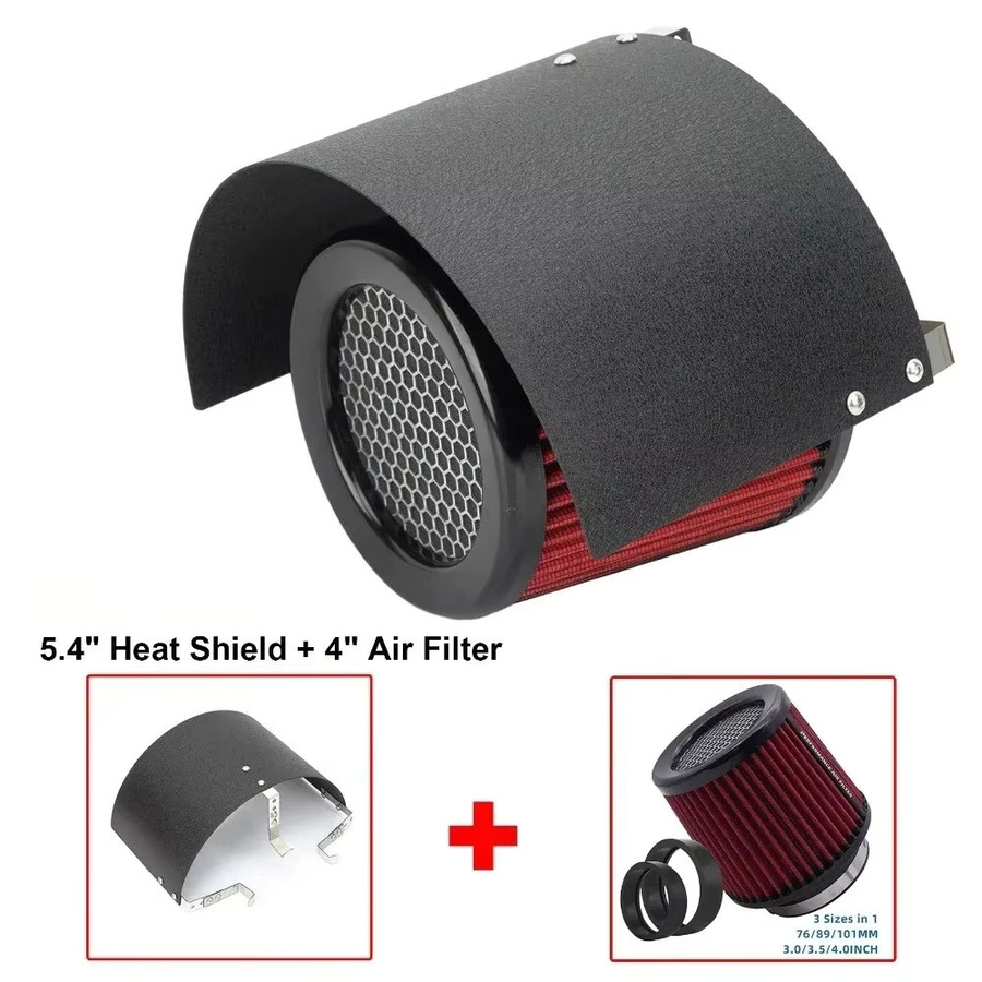 SDAO Universeller Auto-Kaltluftansaugfilter mit verstellbarem Sportluftfilter und Hitzeschildabdeckung aus Edelstahl in Silber - Bild 2