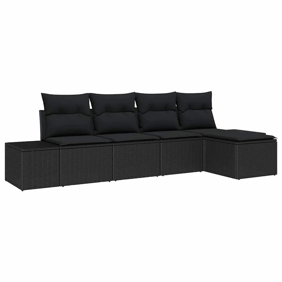vidaXL 5-teiliges Gartensofa-Set in Schwarz mit Kissen und Ottoman aus Poly Rattan und Metall - Bild 2