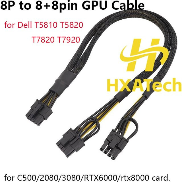 HXATech 8-poliges PCIE-Grafikkarten-Stromversorgungskabel in Schwarz für Dell T5810 T5820 T7820 T7920 und GPU-Karten wie 2080 oder 4090 (8-pin auf 8p 6+2 Pin) - Bild 1