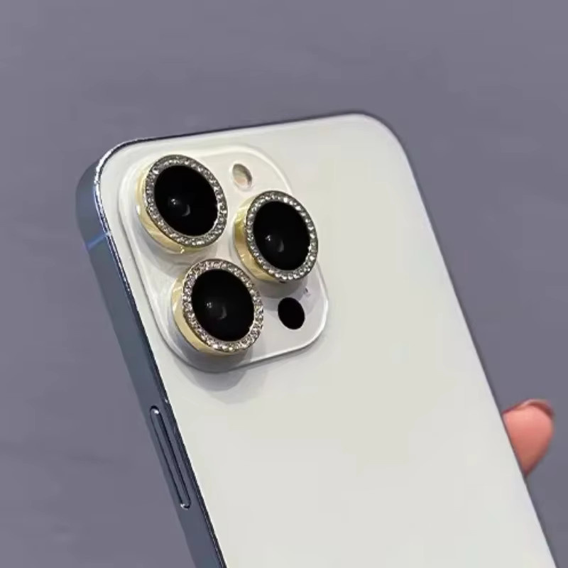 Bling Metall Kamera Objektiv Schutz für Apple iPhone 15 14 13 12 Pro Max Plus Mini in Silber - Bild 1