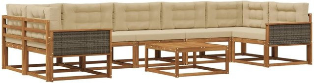 vidaXL Outdoor-Sofagarnitur in L-Form aus Akazienholz mit 8 Kissen in Natur und Beige - Bild 1