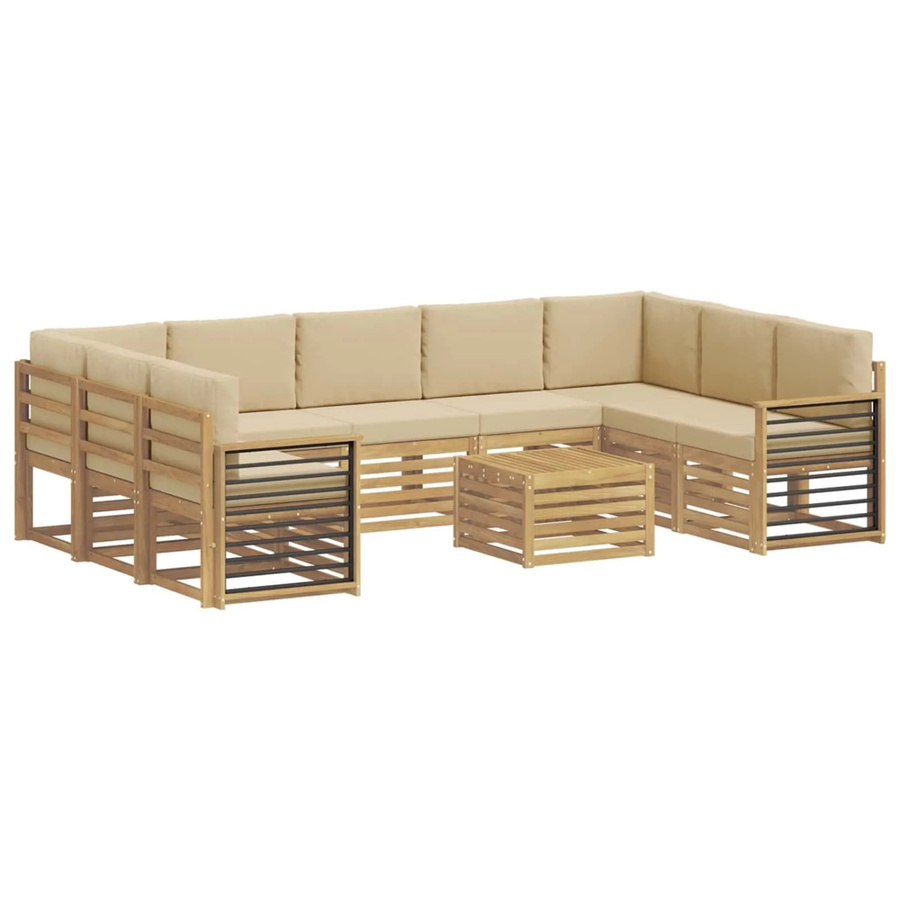 vidaXL Sofagarnitur L-Form in Weiß und Beige mit Polsterung und Akazienholz-Gestell, 10er Set, B/T/H: 59 x 59 x 37 cm - Bild 2
