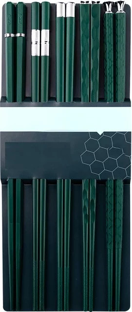 5-teiliges JANKNG Essstäbchen-Set aus Edelstahllegierung in Grün mit mattem Finish - Bild 1