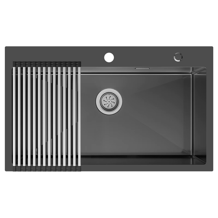 CECIPA max Einbauspüle aus Edelstahl in Schwarz mit Nano Beschichtung, inklusive Rollmatte, Spülkorb und Siphon Set, B/T: 75 x 45 cm - Bild 2