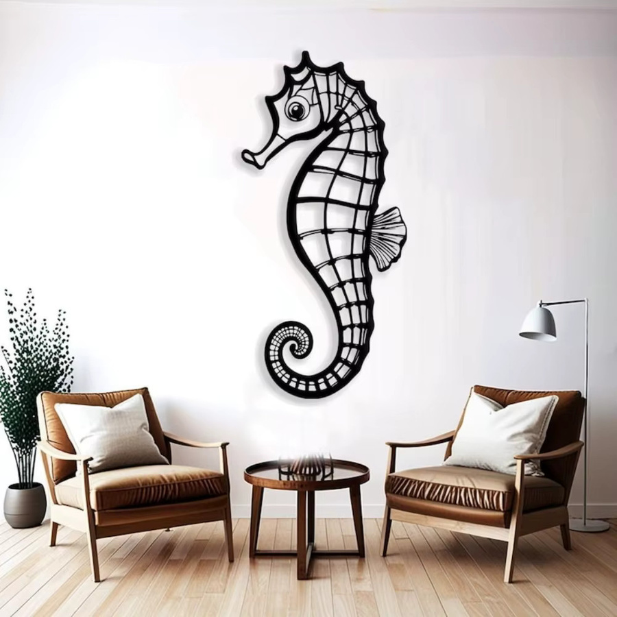 CIFBUY Seepferdchen Metall-Wandkunst in Schwarz für maritime Dekoration und Strandhaus-Design - Bild 5