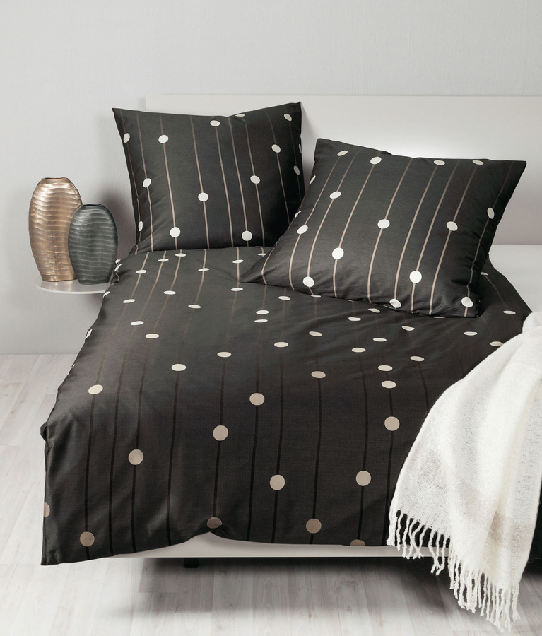 Janine J.D. Mako-Satin Bettwäsche mit Punkte und Streifen in Schwarz und Sand, B/H: 240 x 220 cm mit Kissenbezug 80 x 80 cm - Bild 1