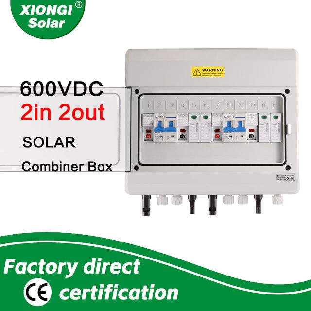 XIONGISOLAR PV-Kombinatorbox mit 2 Eingängen und 2 Ausgängen, Blitzschutz SPD 1000 V, 600 V DC, IP65 wasserdicht - Bild 1