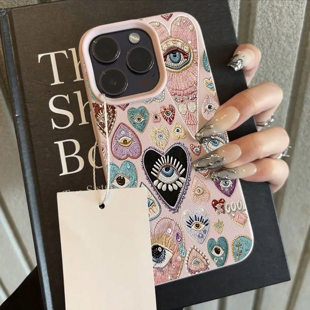Silikon Handyhülle mit farbigem Herz-Design und Lychee-Textur für Apple iPhone 11 bis iPhone 17 Pro Max und Air, Multicolor - Bild 1