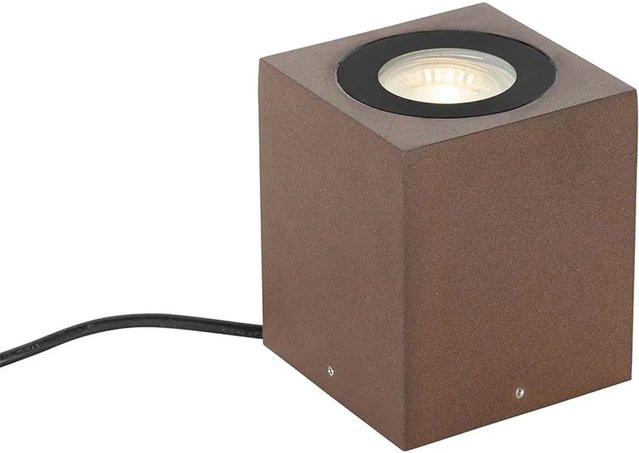 QAZQA Lennard Industrieller Gartenstrahler Quadratisch aus Aluminium in Rostbraun mit IP65 Schutz und GU10 Fassung - Bild 1