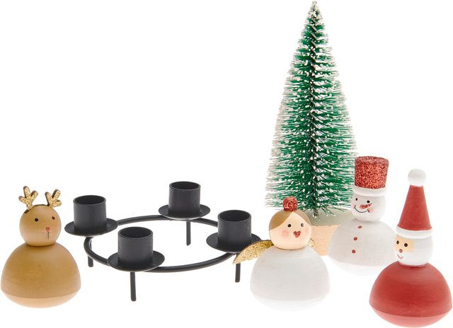 Rico Design Mini-Adventskerzenhalter X-Mas Figuren in Anthrazit und Mehrfarbig für Stabkerzen - Bild 1