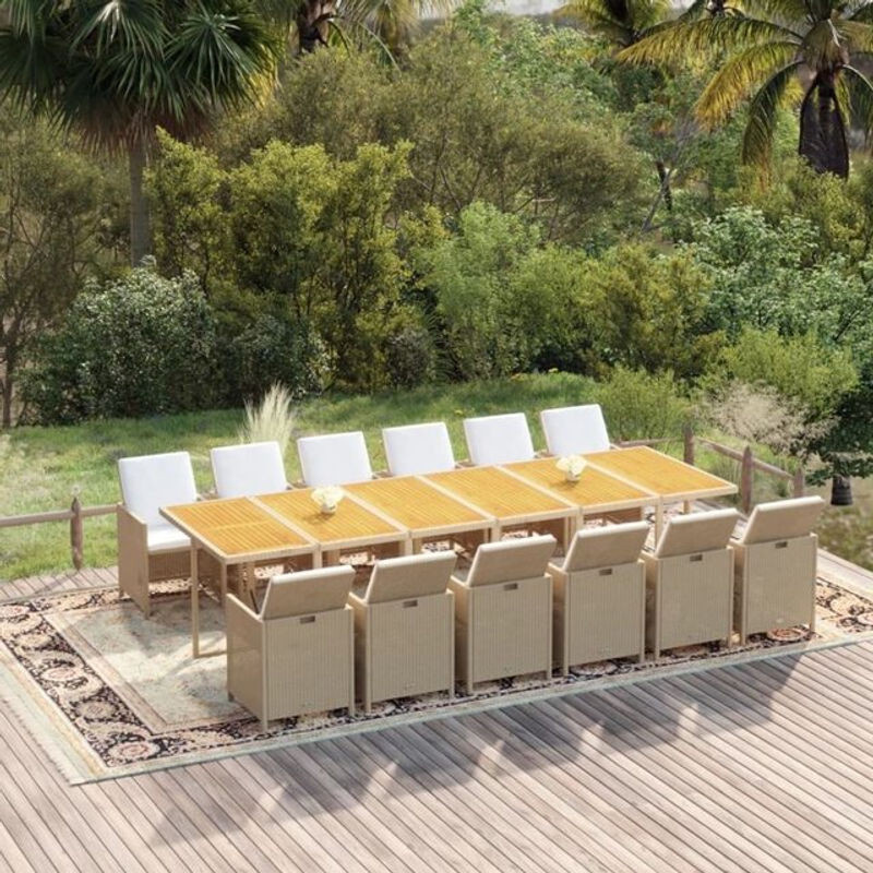 13-teilige Garten-Essgruppe aus Poly-Rattan mit Kissen in Beige von vidaxl - Bild 1