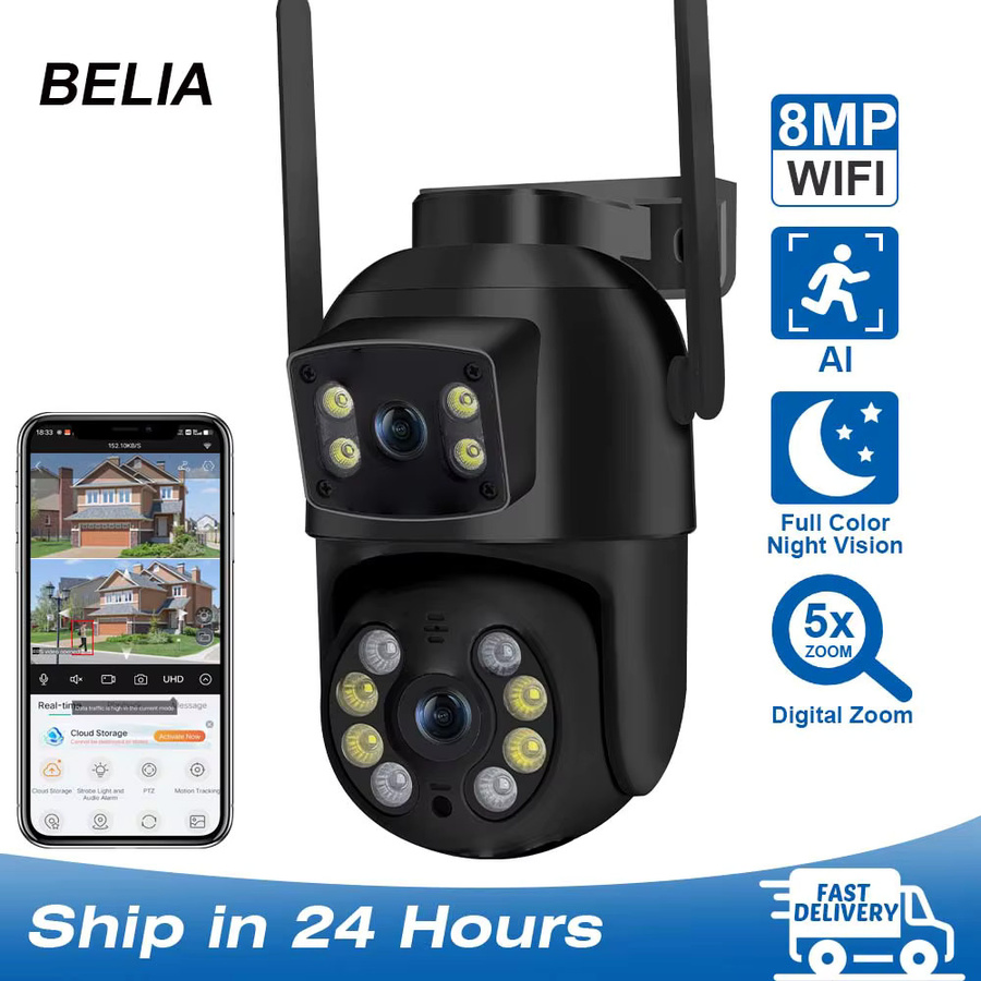 DDBROUGEN 8MP 4K PTZ Wifi Outdoor Sicherheitssicherheit IP Kamera mit Dual Objektiv, Dual Bildschirmen und AI Menschlicher Erkennung in Schwarz - Bild 2