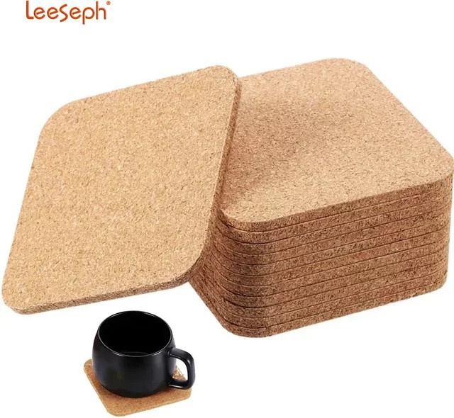 Leeseph Quadratische Korkuntersetzer aus Holz in Braun, Hitzebeständige Getränkeuntersetzer für Küche und Bar - Bild 1
