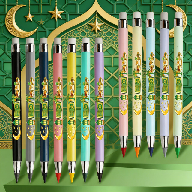 12-teiliges Set ewige Bleistifte in Macaron-Farben mit Ramadan-Textdesign für Studenten und Skizzen - Bild 1