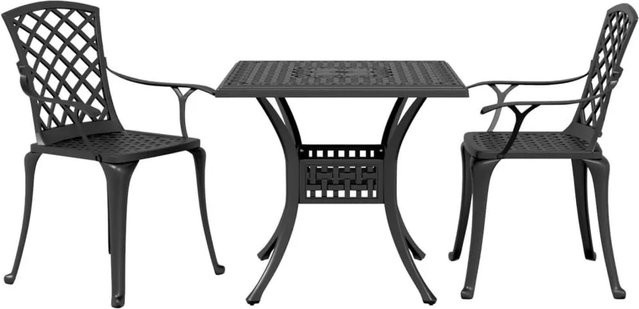 vidaXL 3-tlg Bistro-Set aus Aluminium-Druckguss in Schwarz Matt für Garten, Balkon und Terrasse - Bild 1