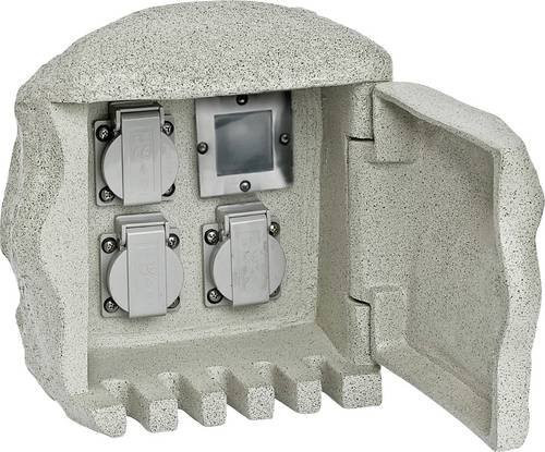 EVN 2303FE2 Gartensteckdose 3fach in Granit-Grau mit Steinoptik und Fernbedienung - Bild 1