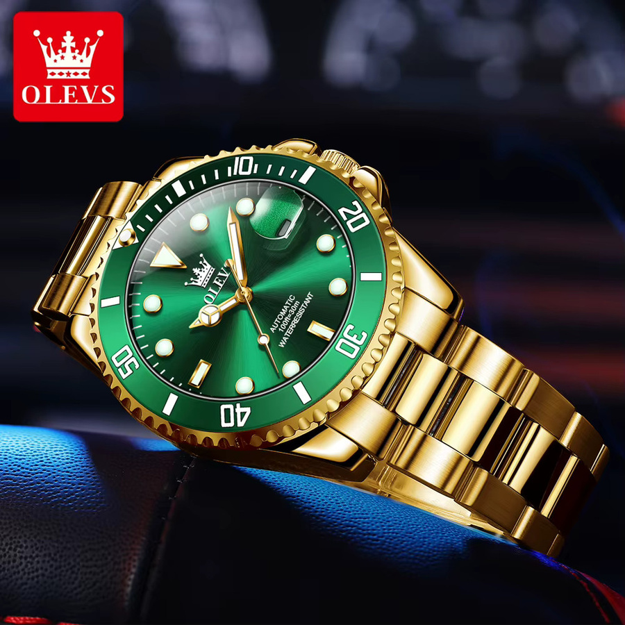 OLEVS Armbanduhr Automatik, Edelstahl, Bicolor, Grün, Herren - Bild 3