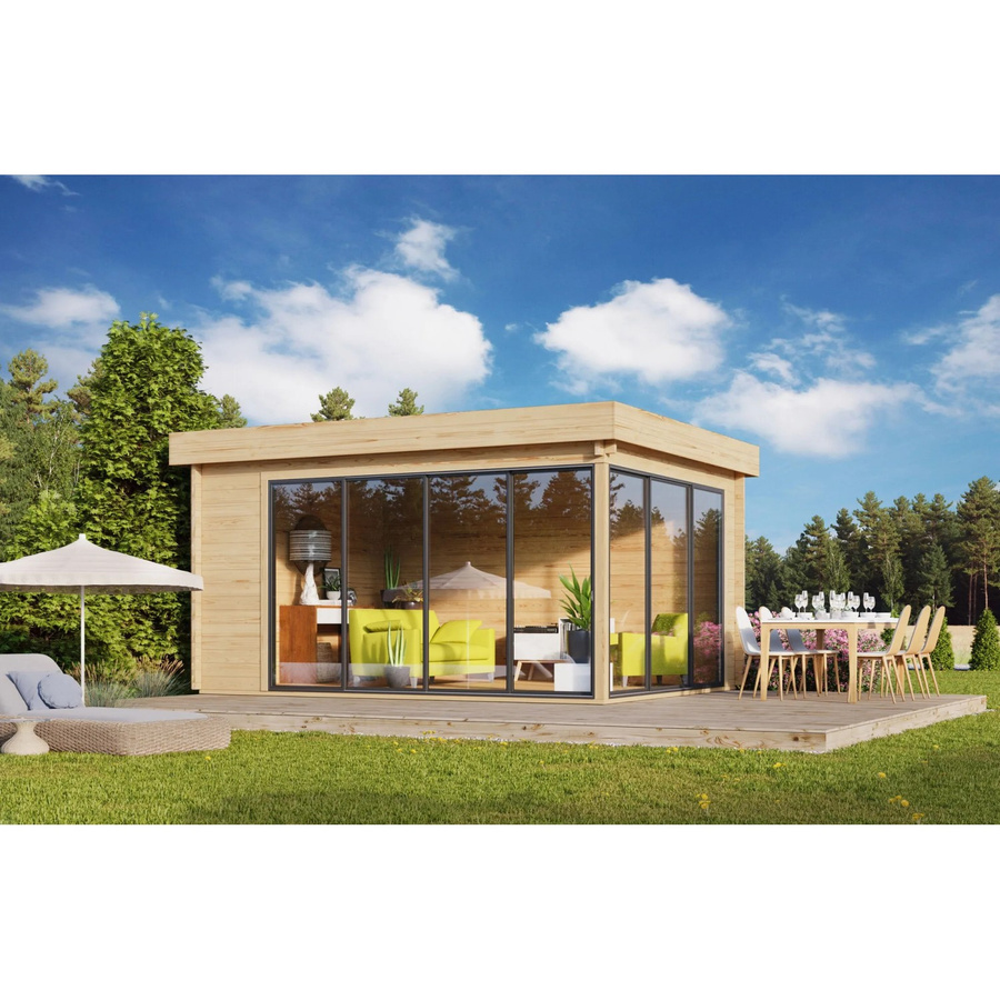 Fjordholz Gartenhaus Alu Concept 44 Log Cabin aus imprägnierter Kiefer in Braun mit 14mm Isolierverglasung - Bild 2
