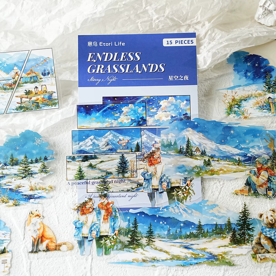 Etori Life Starry Night Hoshino Snow Trail Aufkleber-Set, 15-teiliges Set in Blau für Scrapbooking, Journal-Collage und Dekoration - Bild 3