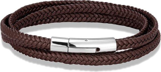 YULIN Lederarmband, mehrschichtig geflochtenes Seil, Edelstahl, kaffeebraun, 23cm, Unisex - Bild 1