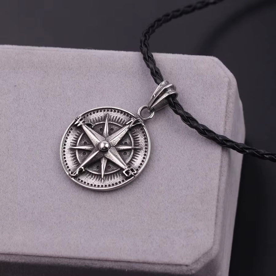TAKARA TOMY Kompass-Anhänger-Halskette, Edelstahl, Silber, Unisex - Bild 2