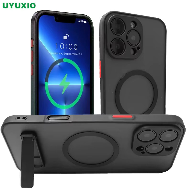 UYUXIO Magnetische Handyhülle mit Ständer und Kickstand für iPhone 17 16 15 14 Pro Max 13 12 11 in Schwarz - Bild 2
