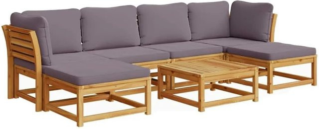 vidaXL 7-teiliges Garten-Lounge-Set aus Akazien-Massivholz mit Kissen in Grau - Bild 1