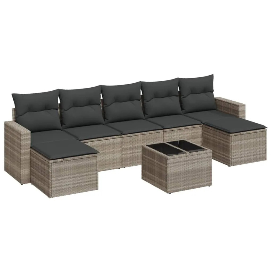 vidaXL 8-tlg. Garten-Sofagarnitur in L-Form aus Polyrattan mit Kissen und Couchtisch, Hellgrau - Bild 2