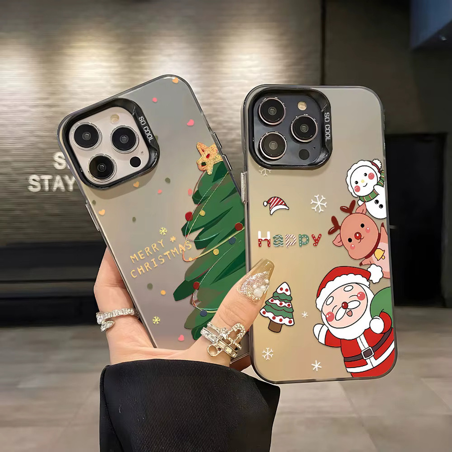 Stoßfeste Silikon Handyhülle mit Weihnachtsmann und Tieren für Apple iPhone 12 13 14 15 16 17 Pro Max Air Cover mit Weihnachtsbaum-Design - Bild 2