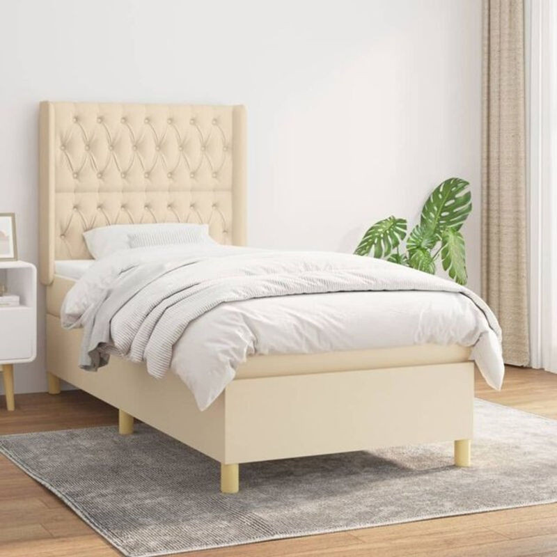 Vidaxl Boxspringbett mit Matratze in Beige aus Stoff und Massivholz, B/T/H: 90 x 190 x 128 cm - Bild 1