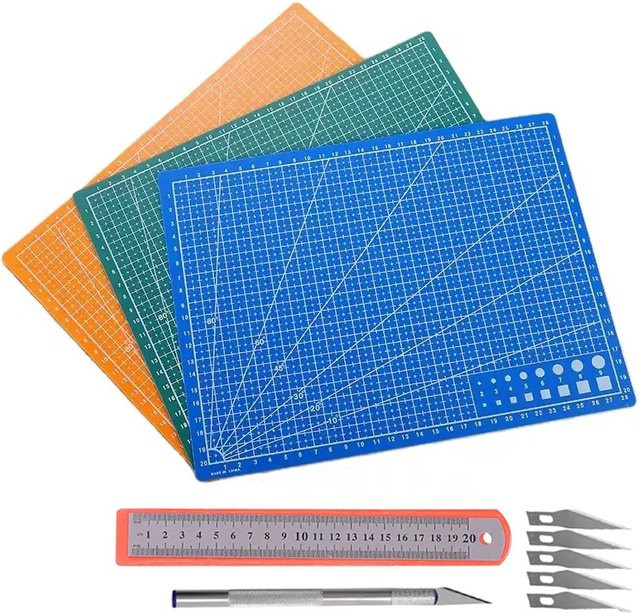 PVC-Bastelschneidematte-Set in Grün mit Allzweckmesser und Lineal für Leder, Nähen, Patchwork und DIY-Projekte - Bild 1