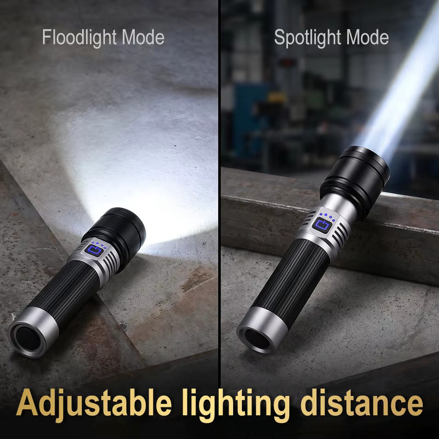 BORUiT Ultrahelle LED-Taschenlampe mit 1000LM, USB-aufladbar und Zoomfunktion, Schwarz aus Aluminiumlegierung für Outdoor, Camping und Wandern - Bild 3