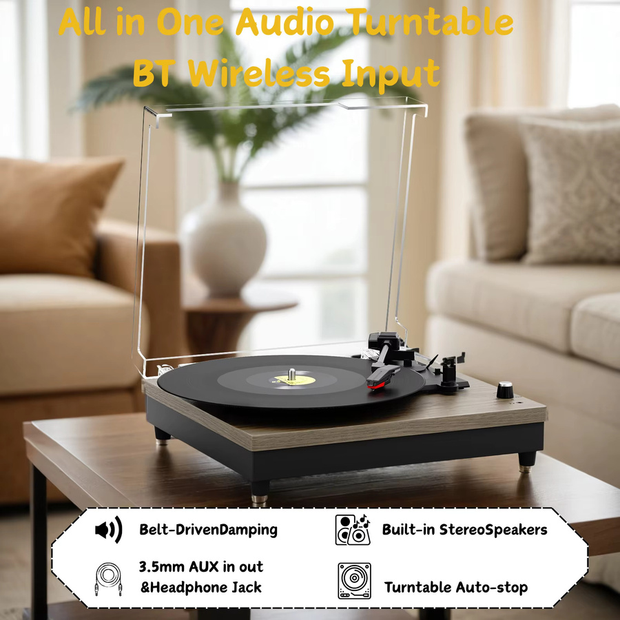 MAIO Plattenspieler in Braun, tragbarer Koffer-Plattenspieler mit integrierten Lautsprechern und 3-Gang-Vinyl-Funktion - Bild 4