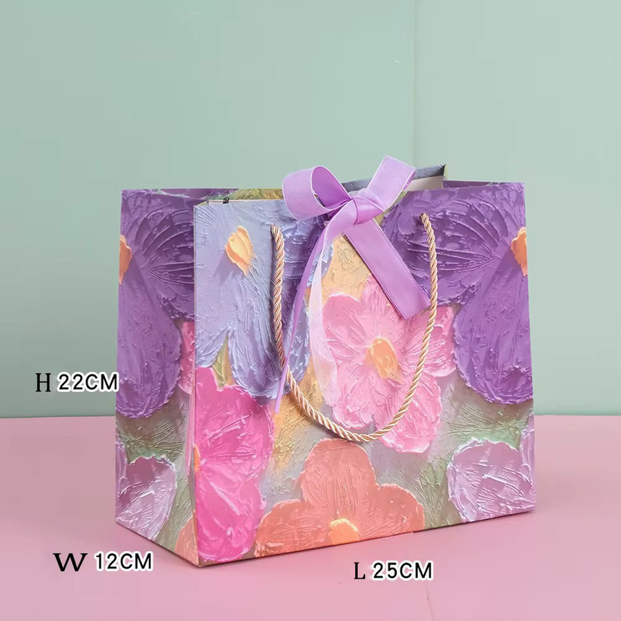 Dankeschön Geschenktüte aus Kraftpapier mit Ölgemälde Design in Pink für Hochzeiten und Business-Boutiquen - Bild 1