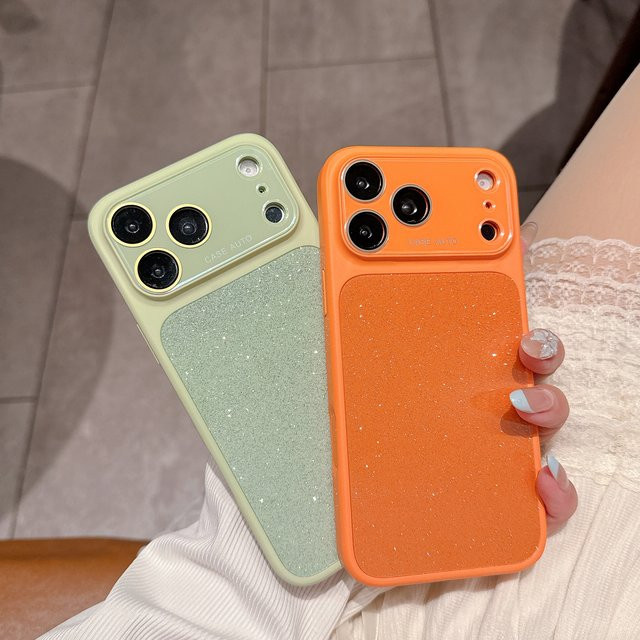 HKNR Handyhülle mit Glitzer und Kameralinsen-Schutz für iPhone 12 bis 17 Pro Max, Gelb, Stoßfeste Silikon-Schutzhülle - Bild 1