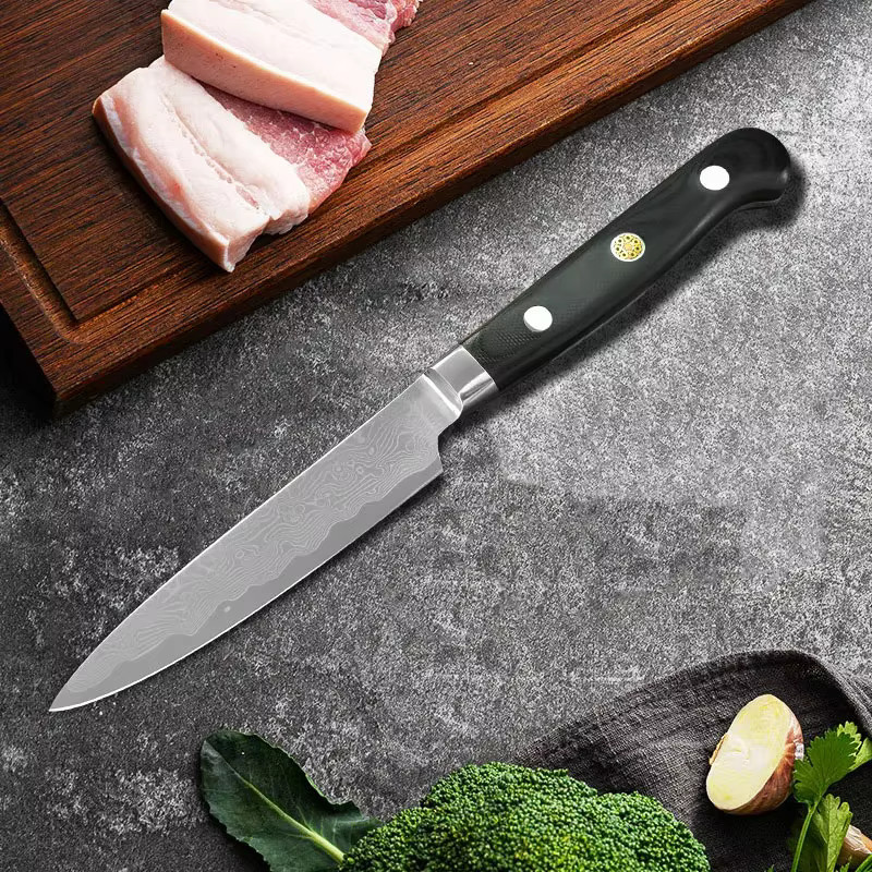 GuanQi Damaskus Kochmesser mit G10 Griff als Obstmesser und Fleischschälmesser in Silber - Bild 6