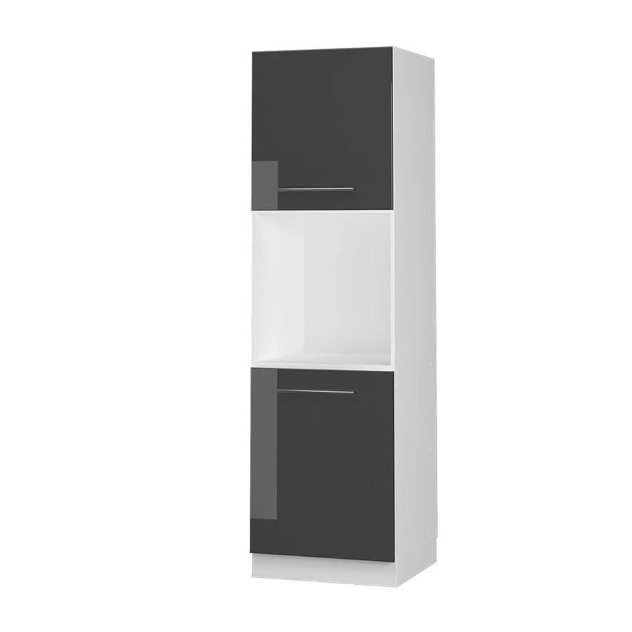 Vicco Herdumbauschrank Fame-Line in Anthrazit Hochglanz und Weiß mit offenem Regal und Soft-Close-Türen, Breite: 60 cm, Tiefe: 58 cm, Höhe: 206 cm - Bild 2