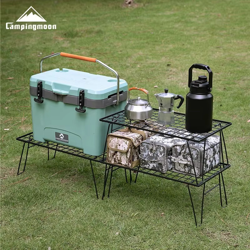 CAMPINGMOON T-235 Eisen-Aufbewahrungstisch für Outdoor und Camping, multifunktionaler tragbarer Klapptisch aus Metall in Schwarz - Bild 1