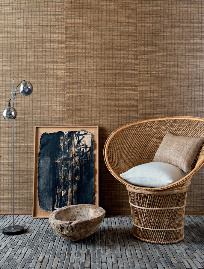 CMO Paris Tapete Papyrus Tressé in Tabac Braun mit Natur-Design und Boho-Stil aus Vlies - Bild 1