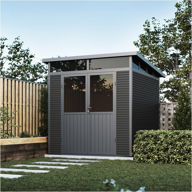 Weide Gartenhaus Gerätehaus aus Aluminium und WPC mit Doppeltür, Anthrazit, B/T/H: 218 x 218 x 226 cm - Bild 3