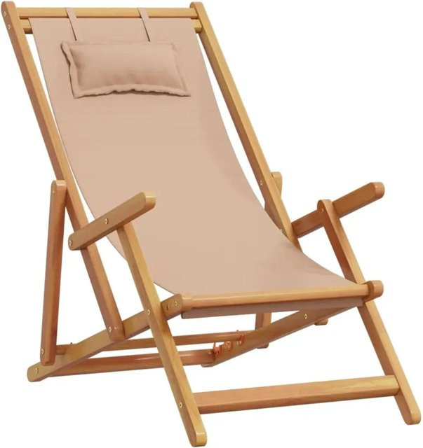vidaXL Strandstuhl klappbar aus Eukalyptusholz und Stoff in Taupe - Bild 1