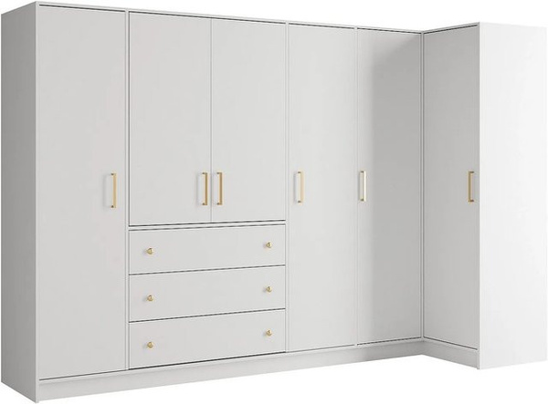Vente-unique Kleiderschrank Lizandro Eckschrank in Weiß mit integrierten Schubladen, Breite: 311 cm
