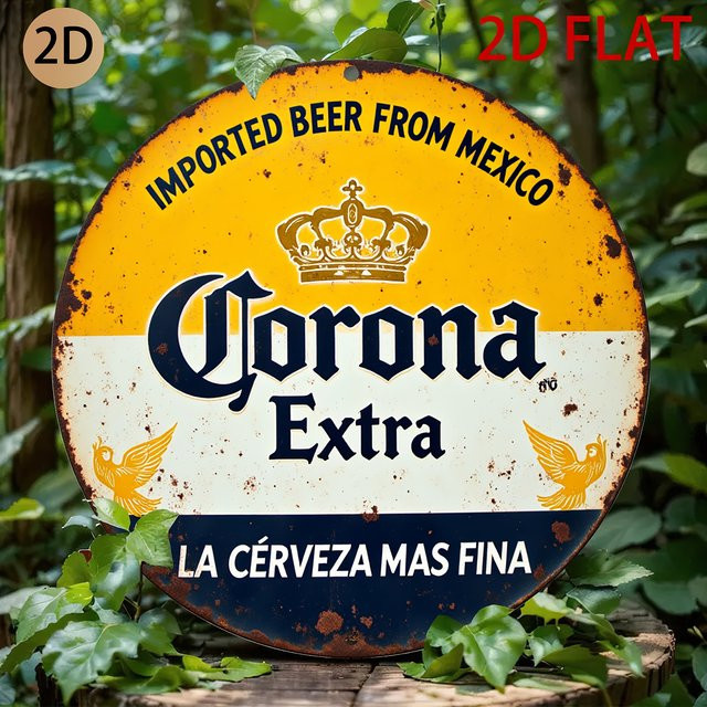 Corona Extra Vintage Metallwandkunst mit Krone und Flügel-Design in Blau und Gelb, B/H: 20 x 20 cm - Bild 1