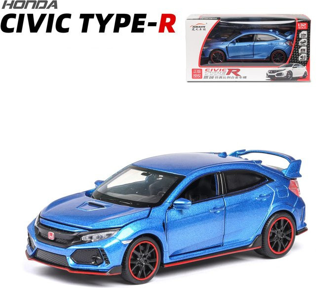 Honda Civic Type-R Modellauto, Druckguss, Maßstab 1:32, blau, mit Licht und Sound - Bild 1