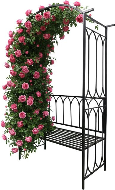 Relaxdays Rosenbogen aus Metall mit Bank in Schwarz, B/H/T: 210 x 134 x 48 cm - Bild 1