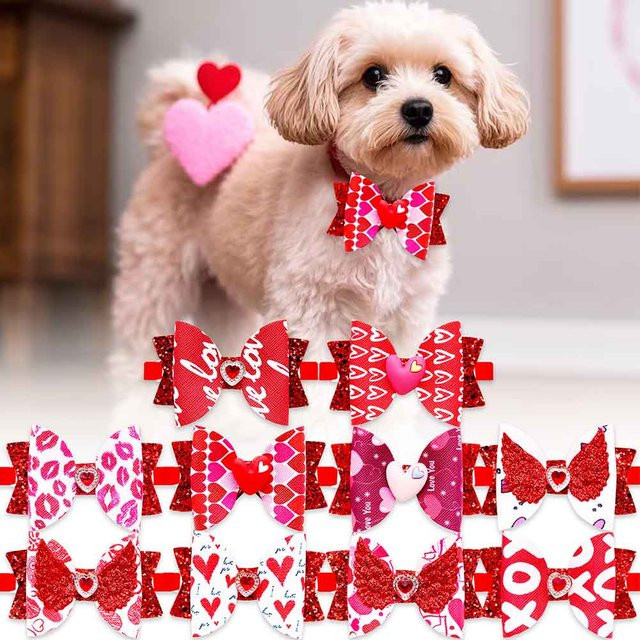 MRUQ PET Haustier Halsband, Bowtie, Diamant Herz Druck, Rot - Bild 1