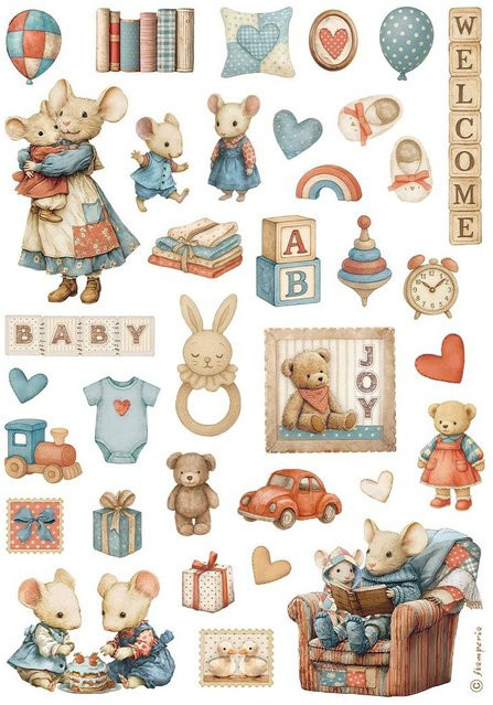 Stamperia Motiv-Strohseide Baby Accessories in Multicolor, Format A4 - Bild 1